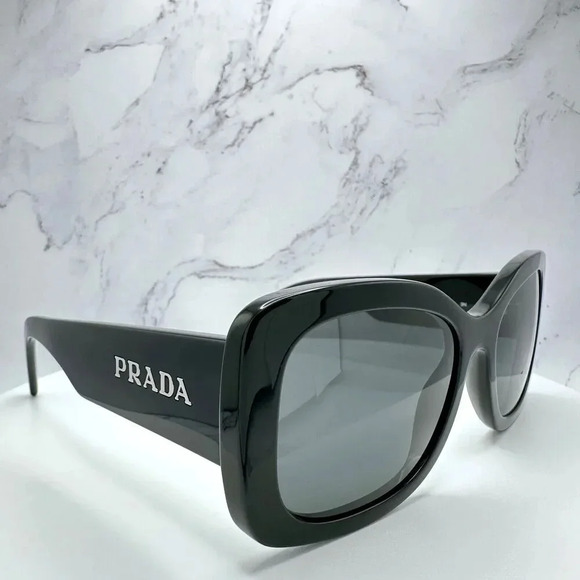 PRADA Sunglasses Black Oversized Square Acetate Letter Logo Italy Authentic - Picture 11 of 16